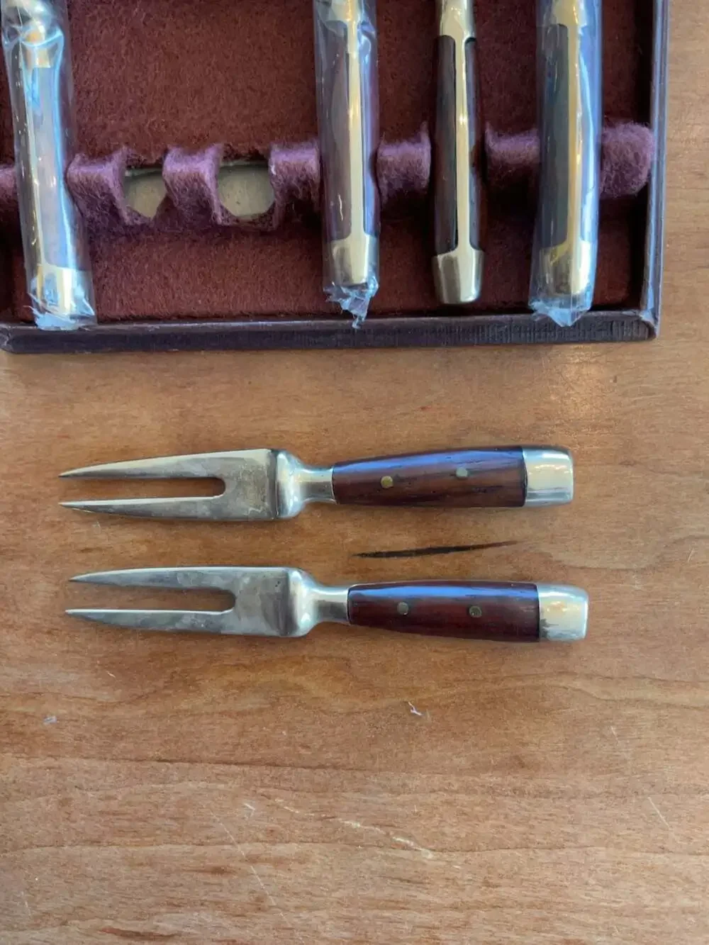 Vintage Mid-Century Modern Wood Handle Cocktail Forks Set of 6‎